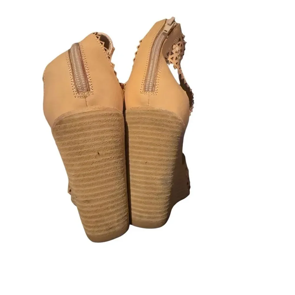 Jeffrey Campbell Tan‎ Besante Perforated Wedge Sandal Sz 11